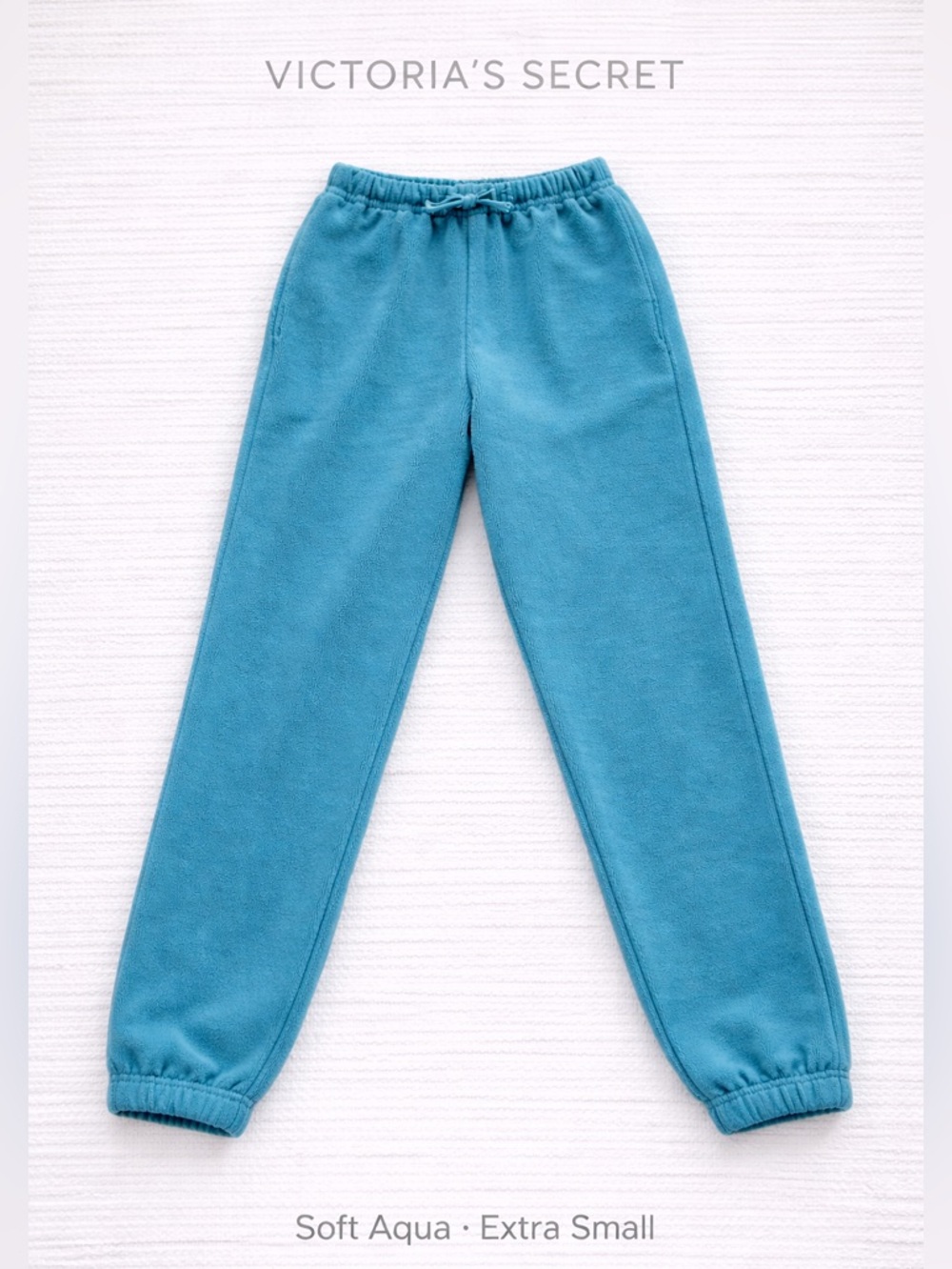 VS Pink Soft Aqua Fleece Joggers XS Cozy Sweatpants Drawstring